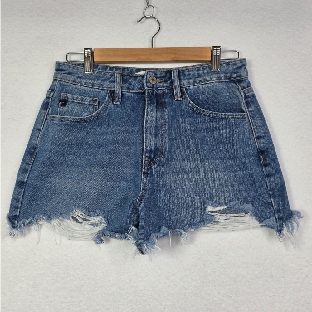 KanCan Womens Jean Shorts 7 27 Blue Distressed Frayed Hem Denim High Rise Casual